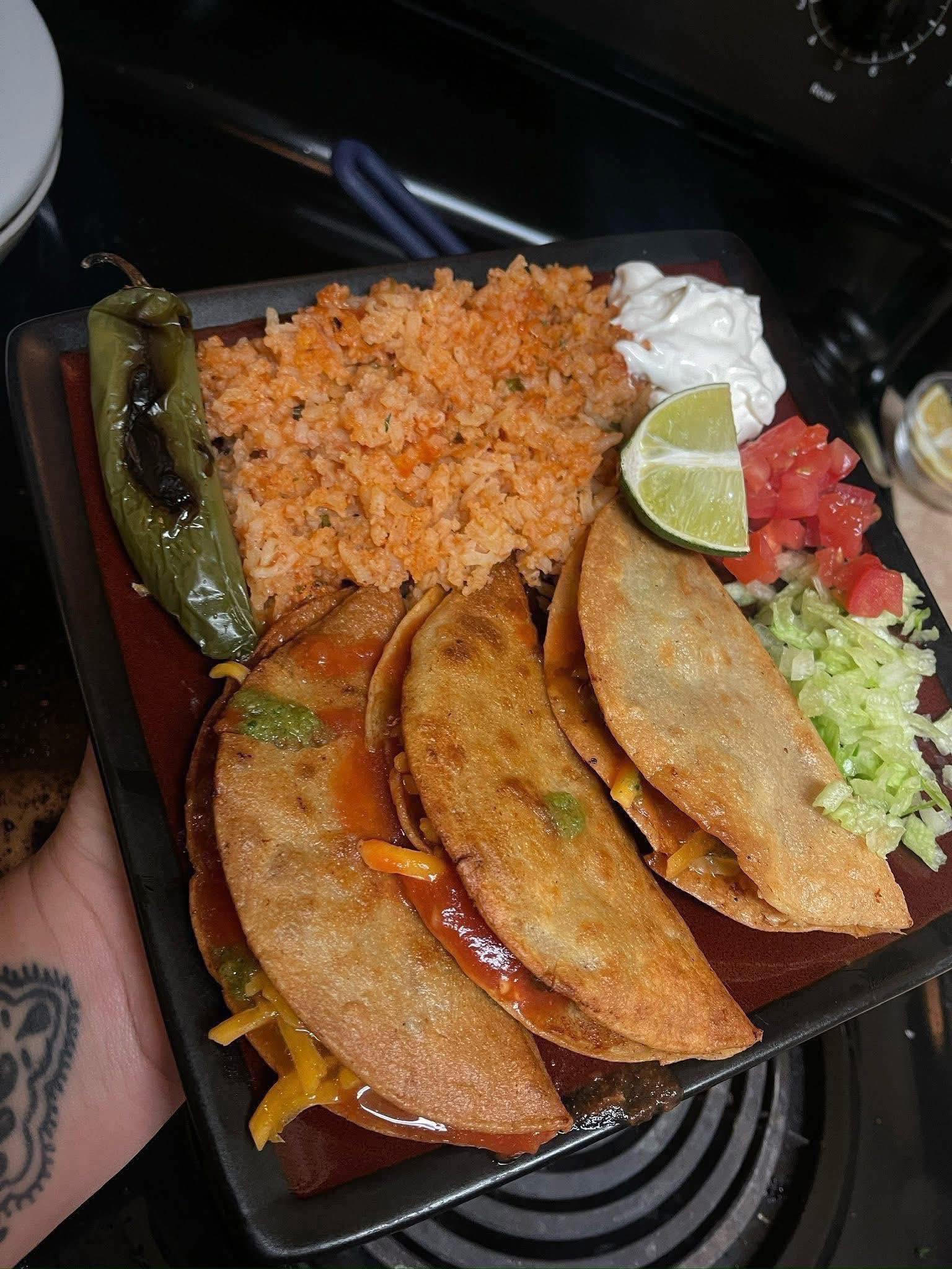Crispy Fried Tacos with Authentic Mexican Rice