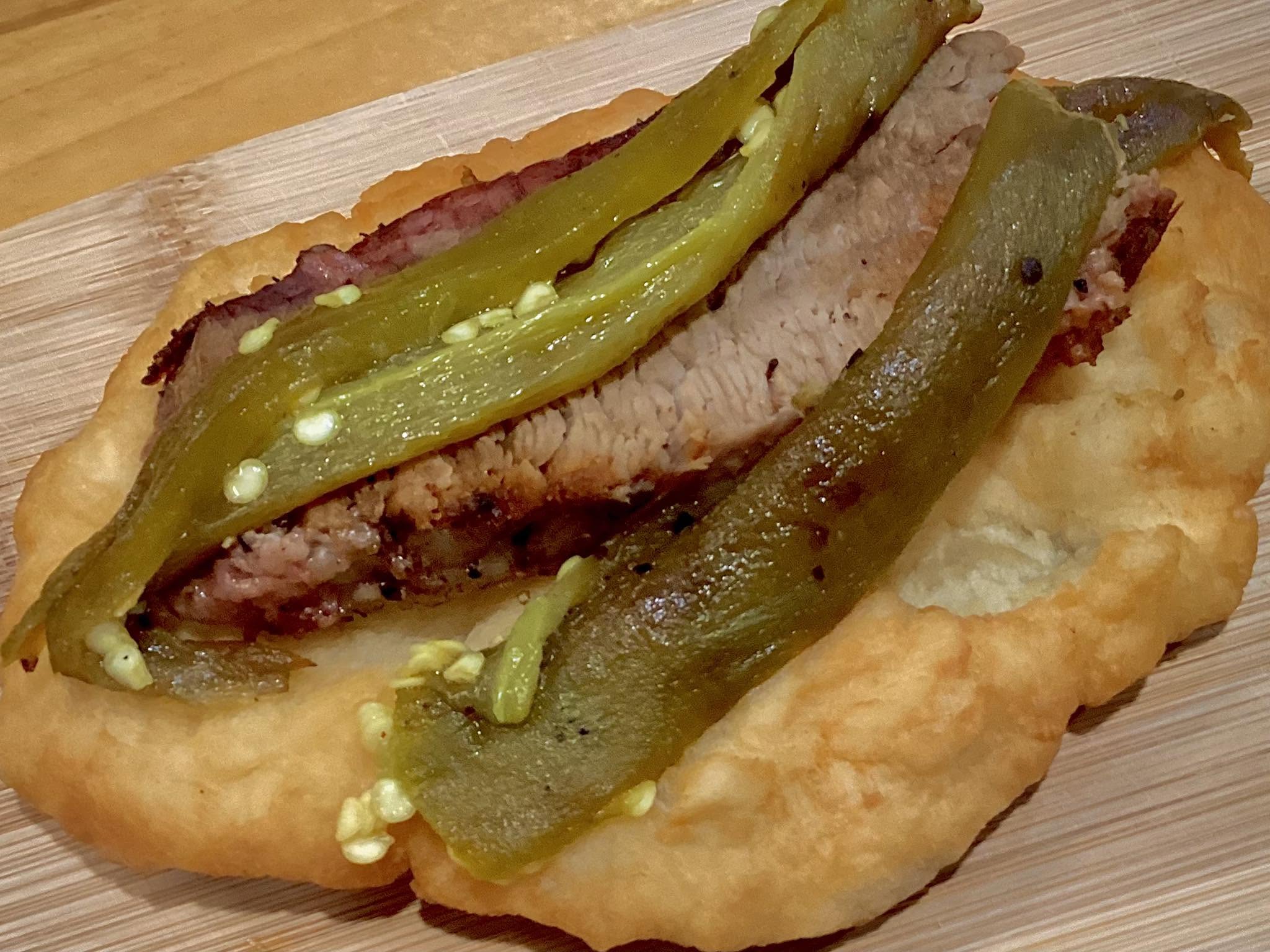 Navajo Fry Bread with Smoked Brisket & Hatch Green Chile