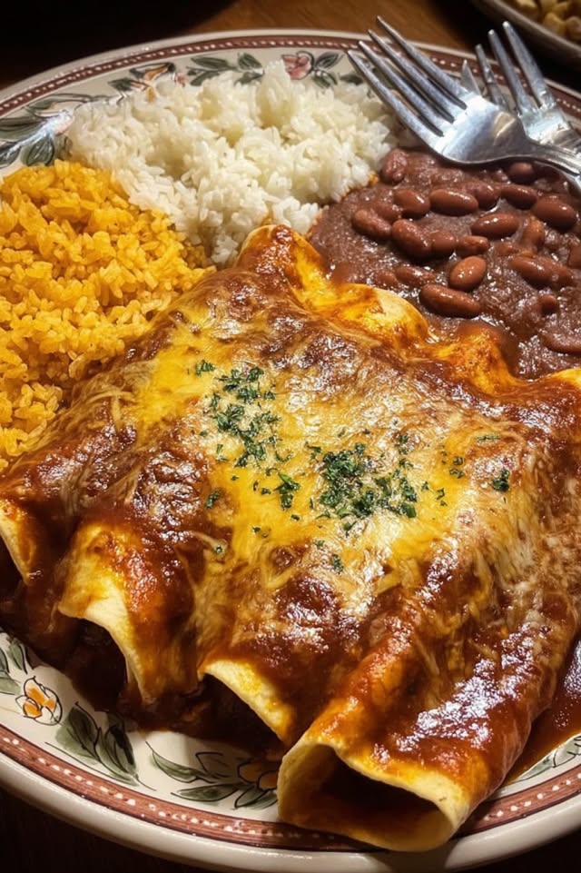 Cheese Enchiladas with Chile Con Carne Sauce