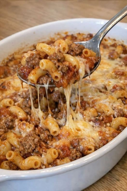 Oven Baked 4-Ingredient Johnny Marzetti Recipe (Easy Cheesy Pasta Casserole)