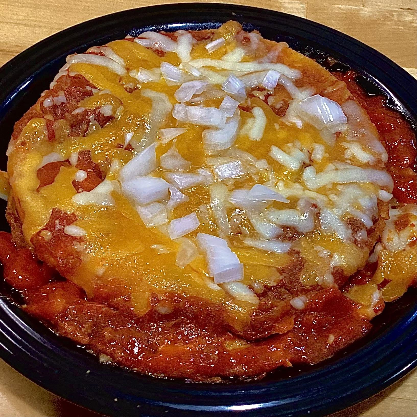 Red Chile Ground Beef & Cheese Stacked Enchiladas