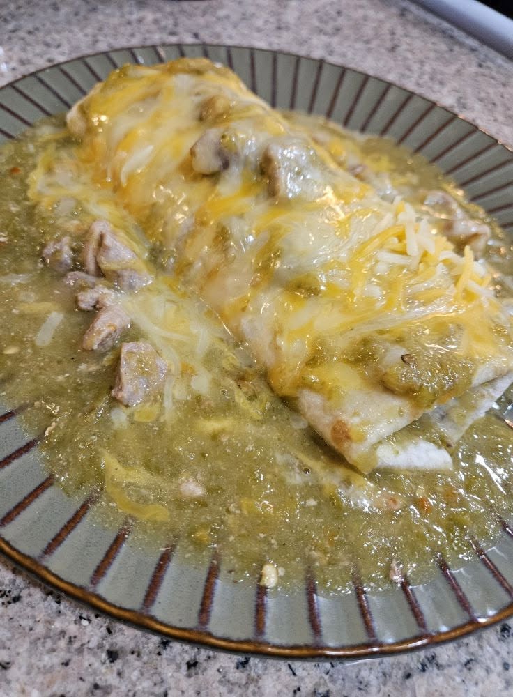 Bean Burritos, Smothered in Green Chile Pork (Chile Verde)