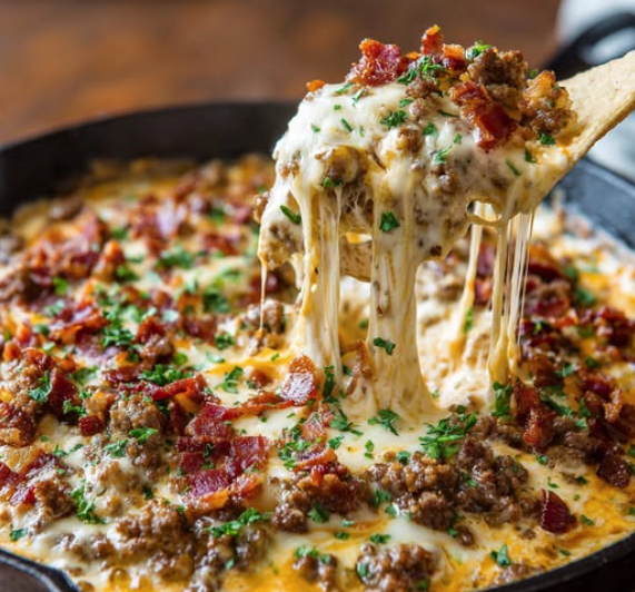 Cheesy Bacon Cheeseburger Queso Dip